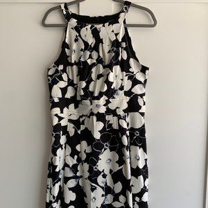 Black and White/Blue Floral Halter Flare Dress